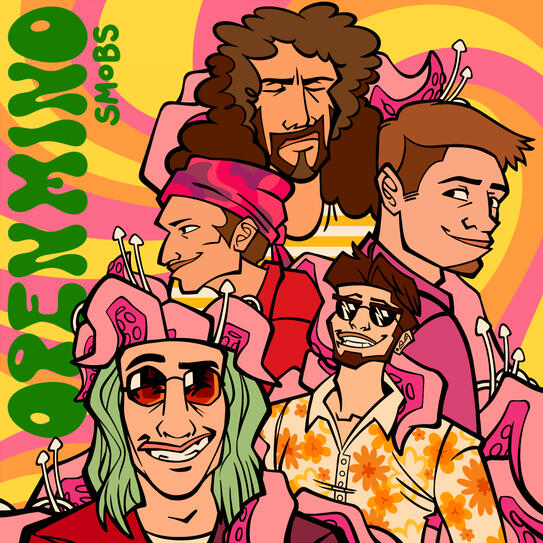 A psychedelic rock band cover featuring five men surrounded by tentacles and mushrooms.