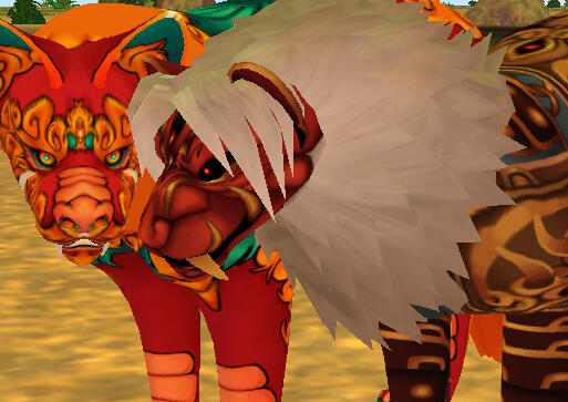 A red Lion Guardian glaring sternly towards the viewer.